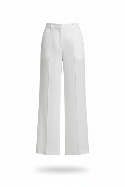 Pantalon En Lin Blanc Ample Taille Haute Décontracté Élégant - vue 3