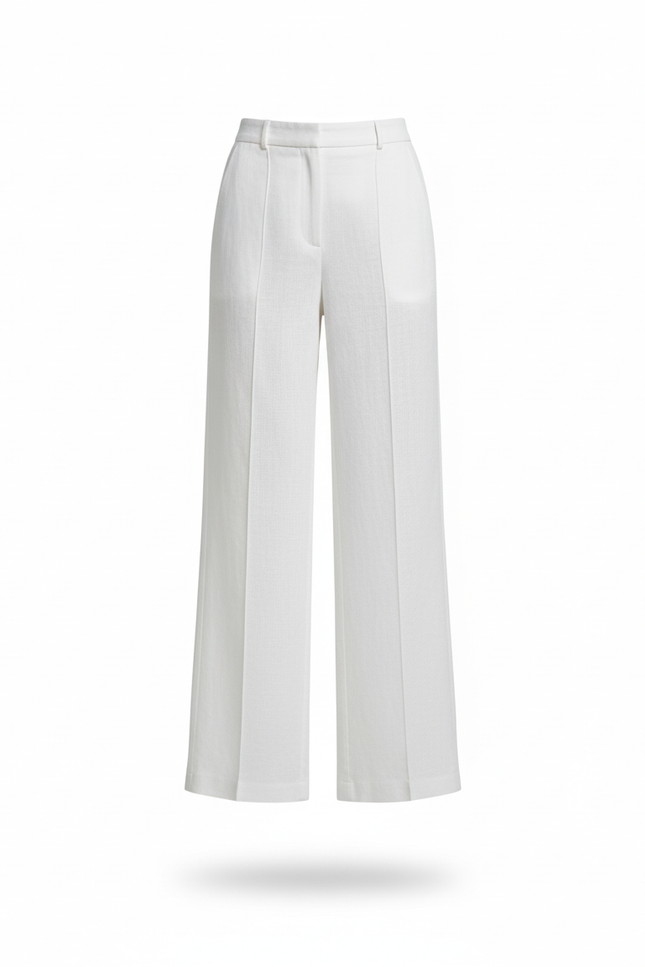 Pantalon En Lin Blanc Ample Taille Haute Décontracté Élégant - vue 3