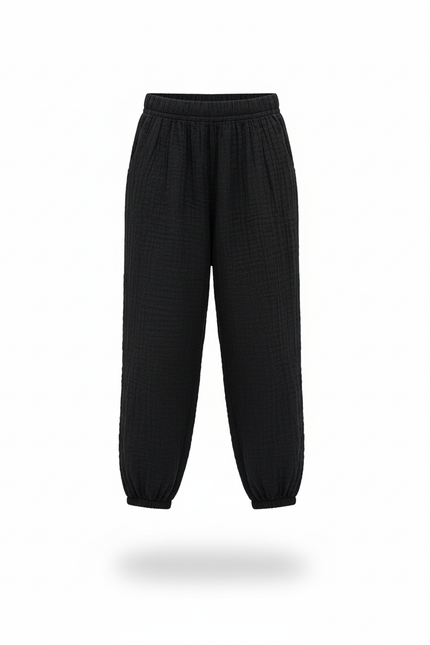 Pantalon En Lin Noir Ample Coton Harem Enfant - vue 3