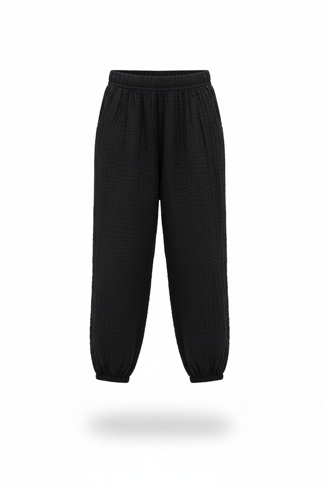 Pantalon En Lin Noir Ample Coton Harem Enfant - vue 3