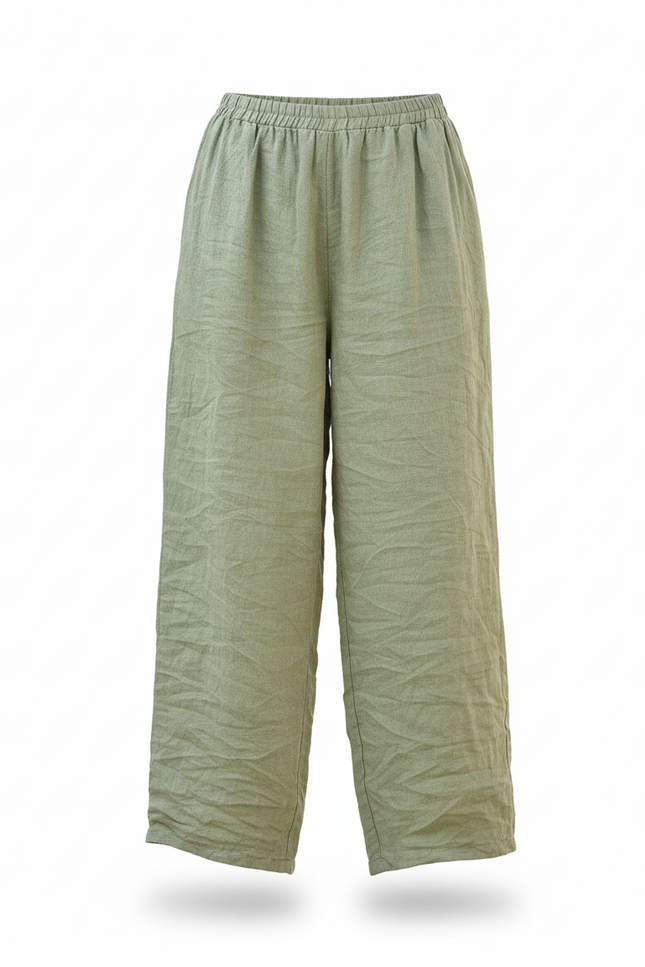 Pantalon En Lin Ample Vert Femme Fluide - vue 3
