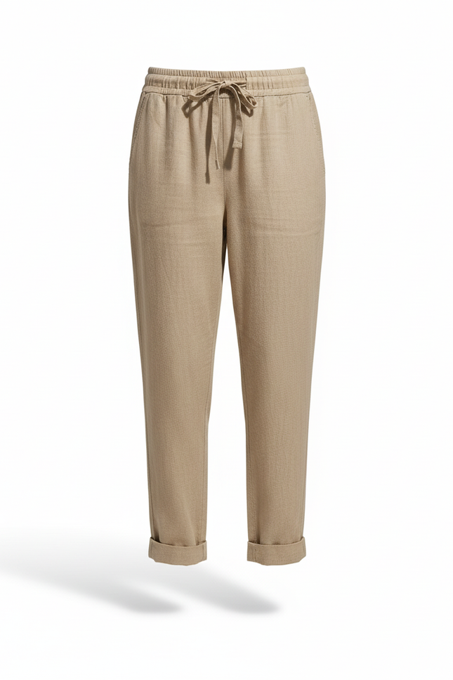 Pantalon En Lin Femme Beige Tapered - vue 3
