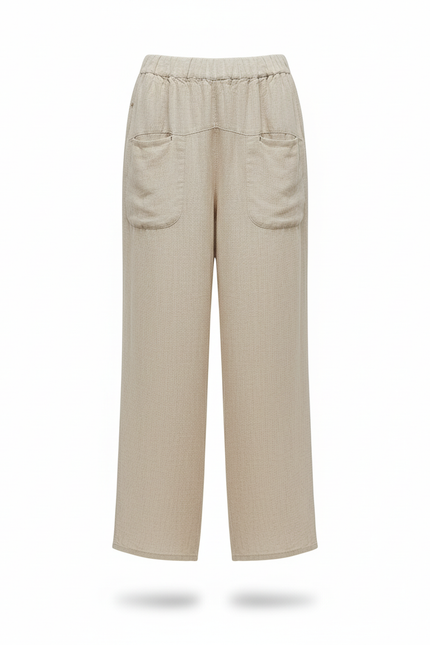 Pantalon En Lin Ample Beige Taille Élastique Décontracté - vue 3