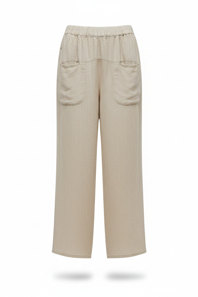 Pantalon En Lin Ample Beige Taille Élastique Décontracté - vue 3
