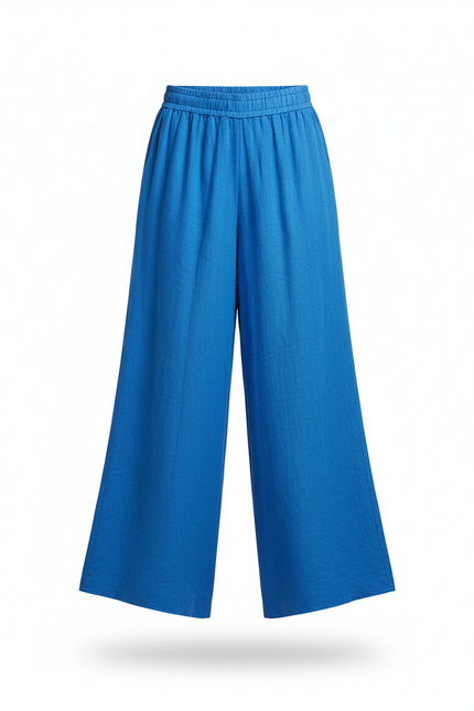 Pantalon En Lin Bleu Ample Fluide Décontracté Femme - vue 3
