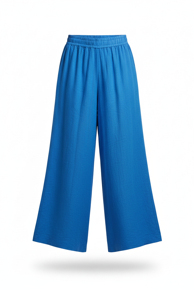Pantalon En Lin Bleu Ample Fluide Décontracté Femme - vue 3