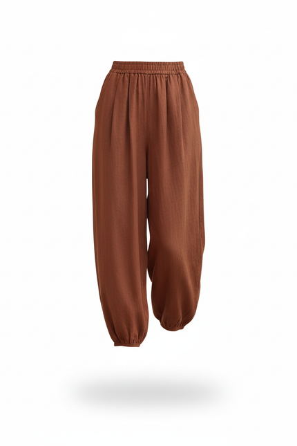 Pantalon En Lin Ample Marron Fluide Décontracté - vue 3