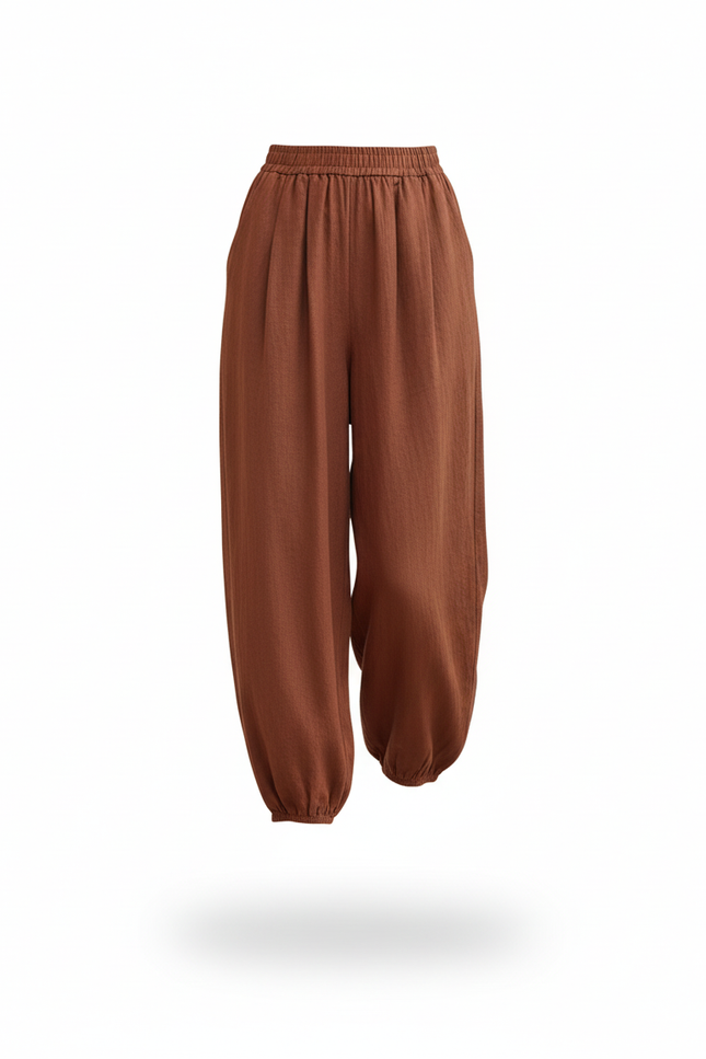 Pantalon En Lin Ample Marron Fluide Décontracté - vue 3