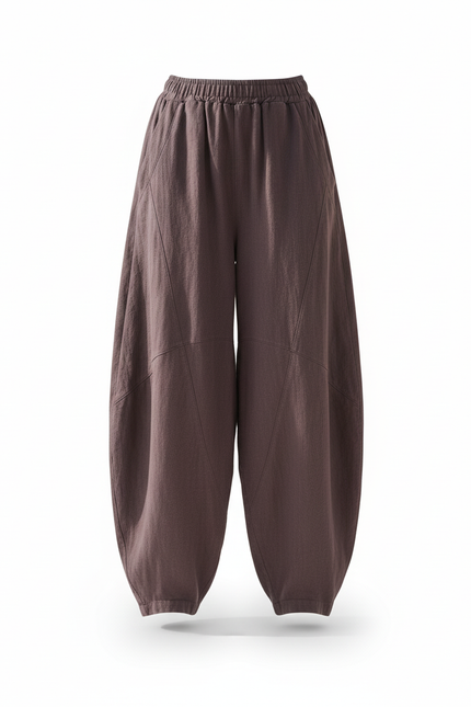 Pantalon En Lin Marron Ample Harem Confortable - vue 3