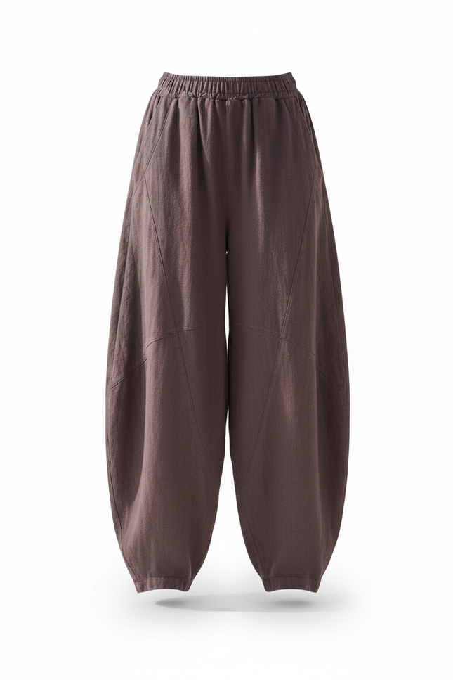 Pantalon En Lin Marron Ample Harem Confortable - vue 3