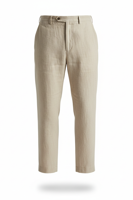 Pantalon En Lin Beige Coupe Droite Élégant Homme - vue 3