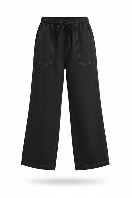 Pantalon En Lin Garçon Noir Large - vue 3