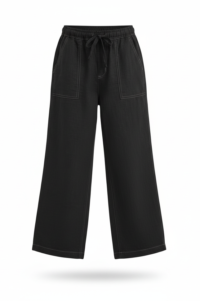 Pantalon En Lin Garçon Noir Large - vue 3