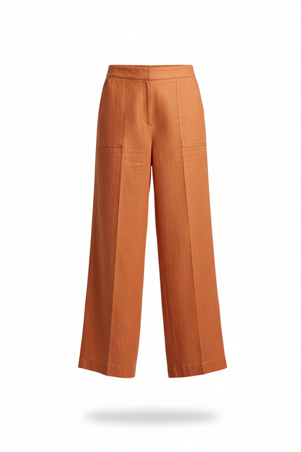 Pantalon En Lin Orange Ample Décontracté Fluide Chic - vue 3