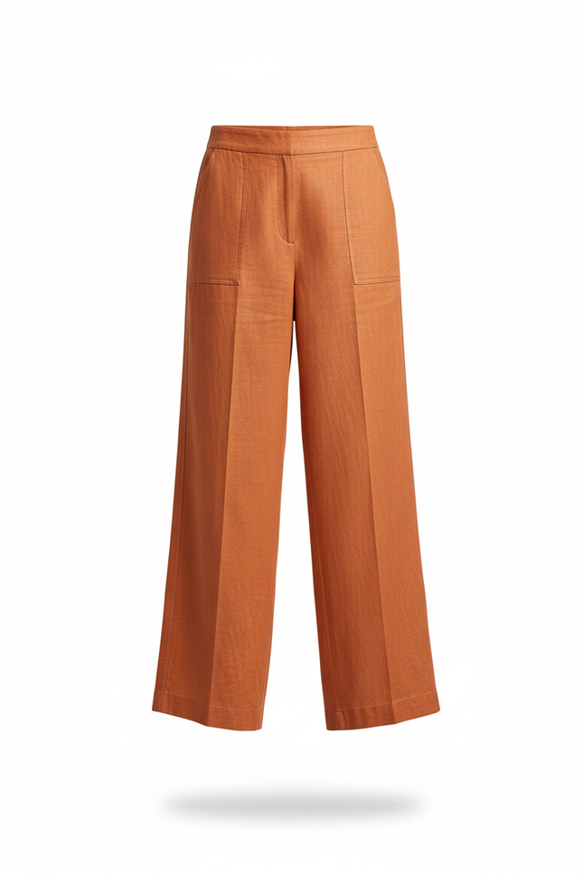 Pantalon En Lin Orange Ample Décontracté Fluide Chic - vue 3