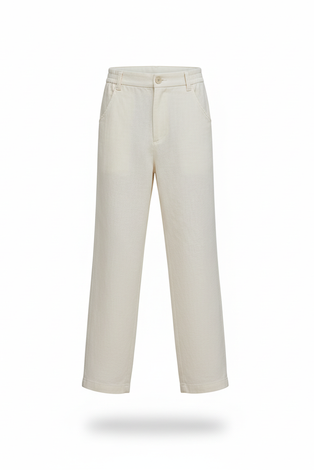 Pantalon En Lin Écru Ample Décontracté Enfant - Beige - vue 3