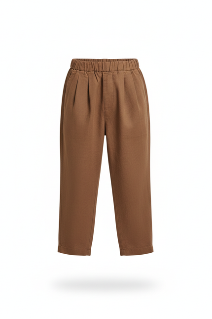 Pantalon En Lin Plissé Marron Ample Garçon Décontracté - vue 3