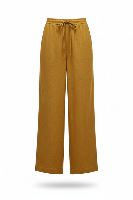 Pantalon En Lin Ample Jaune Moutarde Fluide Décontracté - vue 3