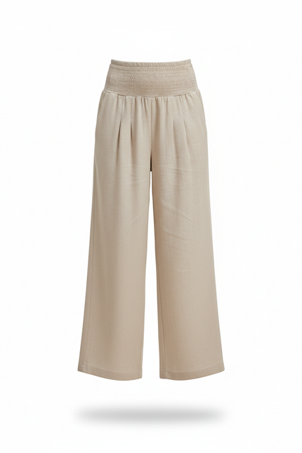Pantalon En Lin Beige Ample Taille Haute Enfant - vue 3