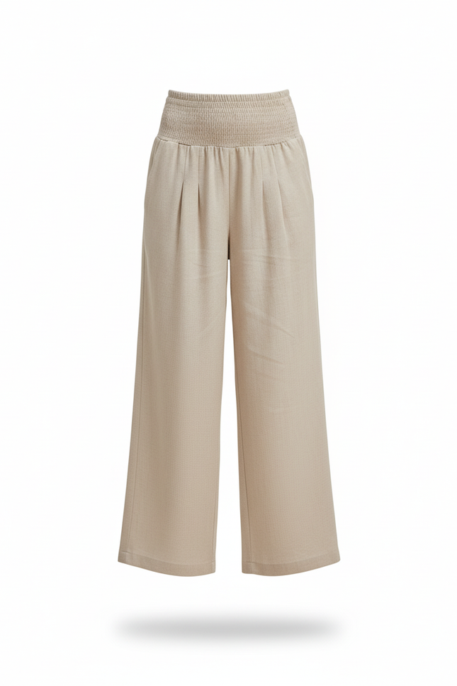 Pantalon En Lin Beige Ample Taille Haute Enfant - vue 3