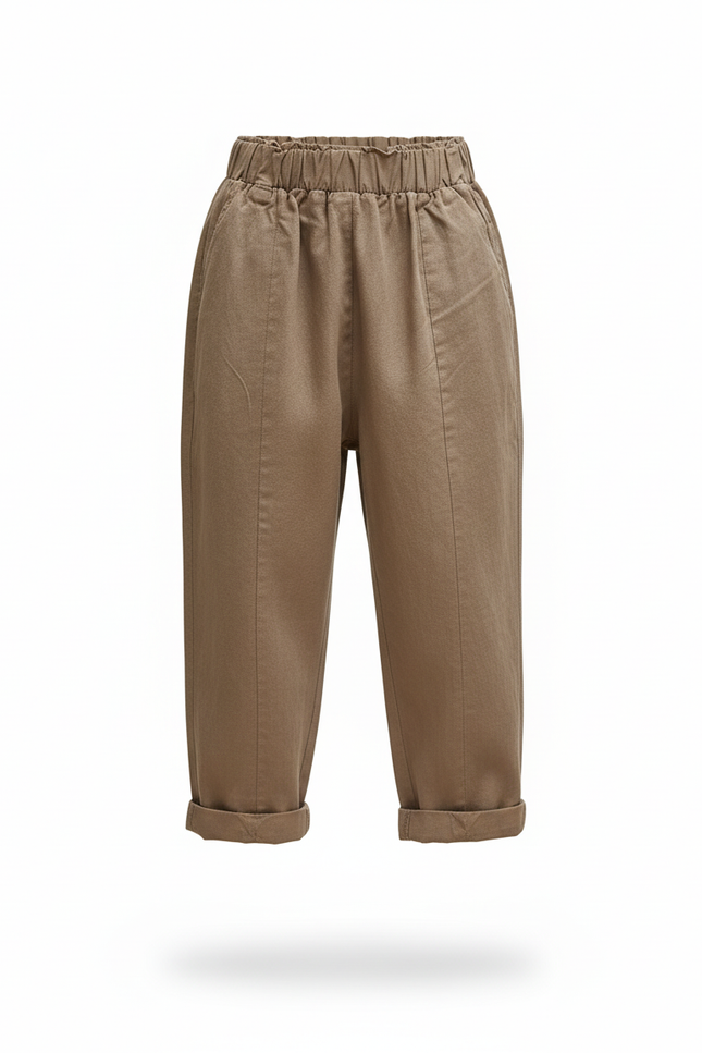 Pantalon En Lin Enfant Ample Marron Décontracté - Kaki - vue 3
