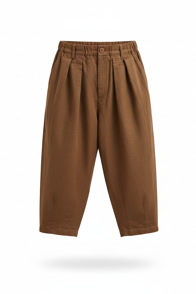 Pantalon Carotte Lin - Marron - vue 3