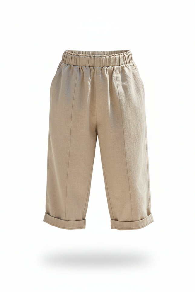 Pantalon En Lin Enfant Écru Coton Ample Décontracté - Beige - vue 3