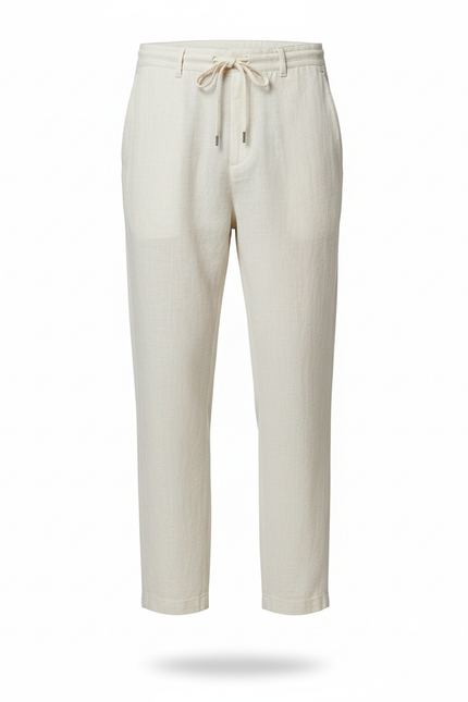 Pantalon En Lin Blanc Cassé Droit Cordon Décontracté Homme - vue 3
