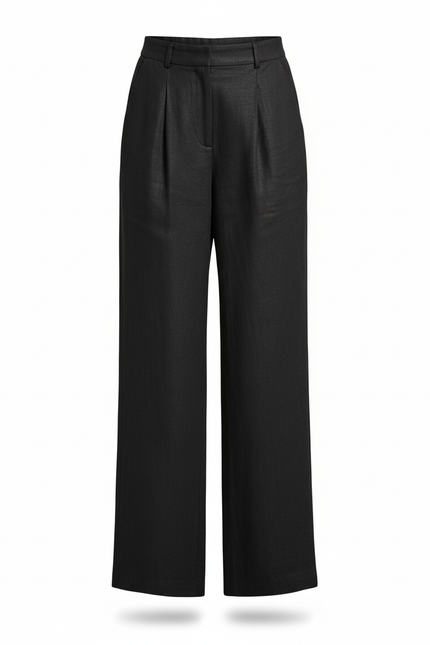 Pantalon En Lin Femme Noir Coupe Ample - vue 3