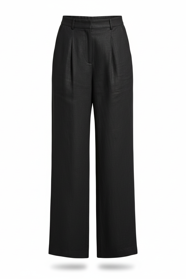 Pantalon En Lin Femme Noir Coupe Ample - vue 3