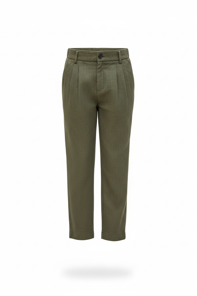 Pantalon En Lin Vert Olive Plissé Décontracté Garçon - Kaki - vue 3