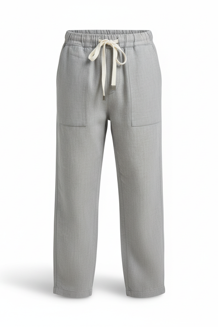 Pantalon En Lin Gris Enfant Ample Cordon Décontracté - vue 3