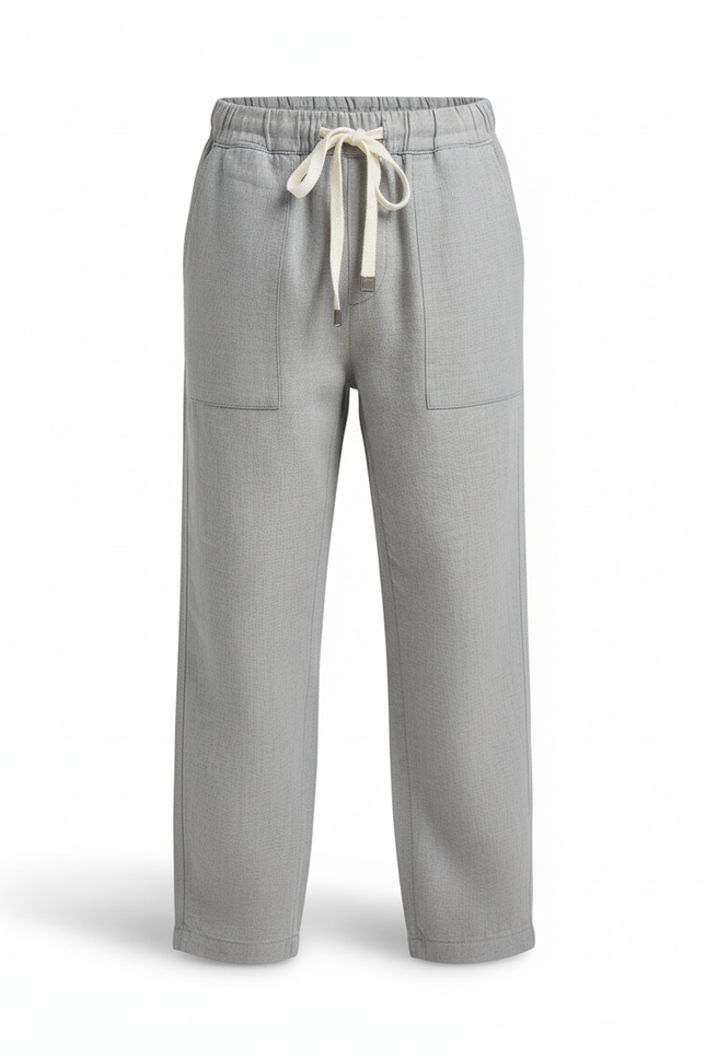 Pantalon En Lin Gris Enfant Ample Cordon Décontracté - vue 3
