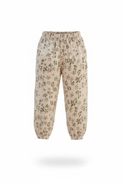 Pantalon En Lin Écru Imprimé Floral Ample Enfant - Beige - vue 3