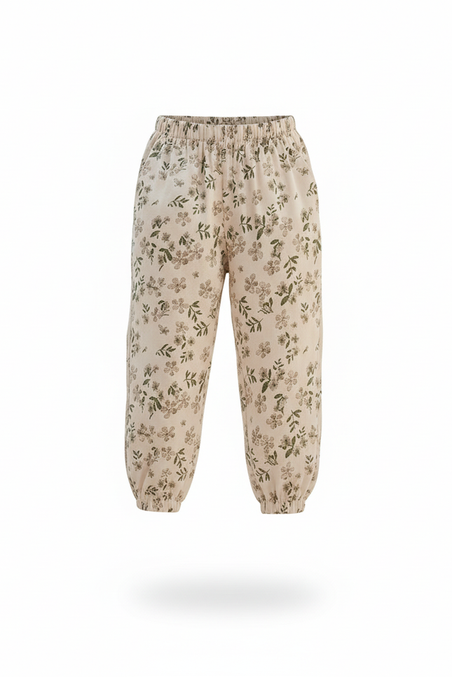 Pantalon En Lin Écru Imprimé Floral Ample Enfant - Beige - vue 3