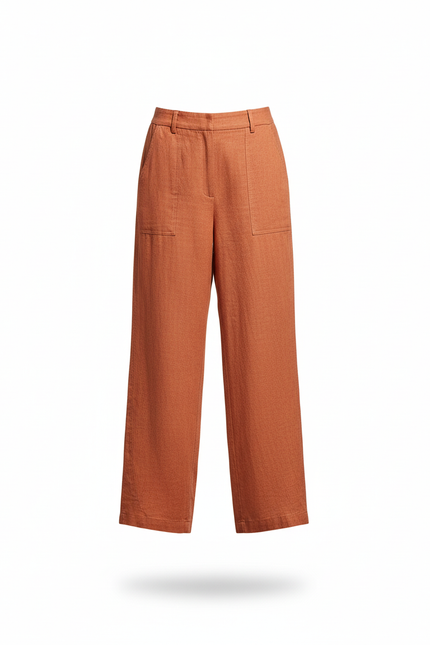 Pantalon En Lin Terre Cuite Ample Décontracté Fluide - Orange - vue 3