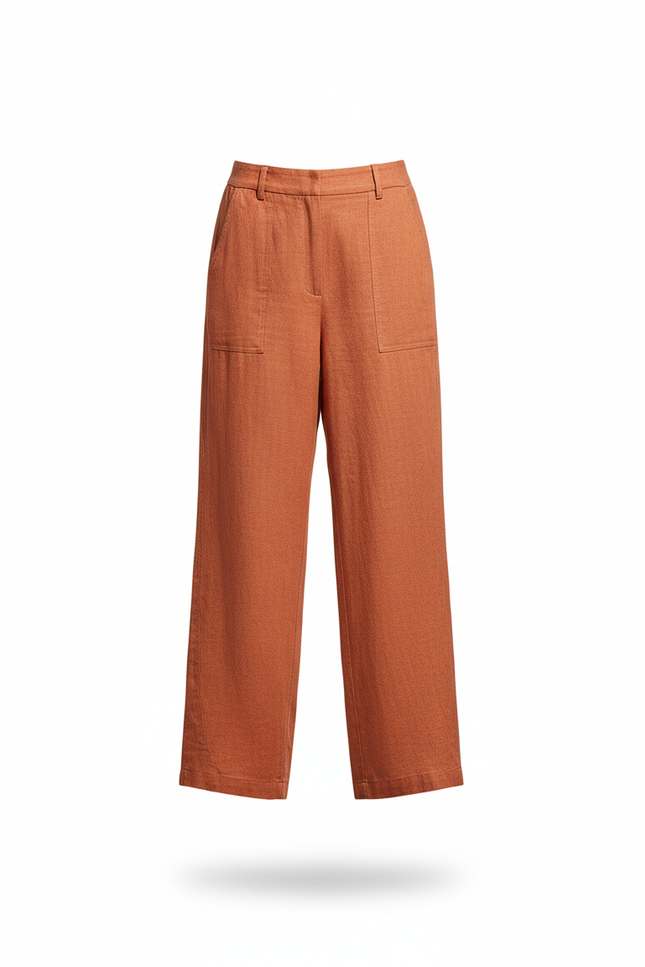 Pantalon En Lin Terre Cuite Ample Décontracté Fluide - Orange - vue 3
