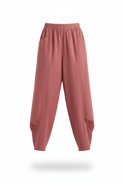 Pantalon En Lin Rose Ample Décontracté Femme - vue 3