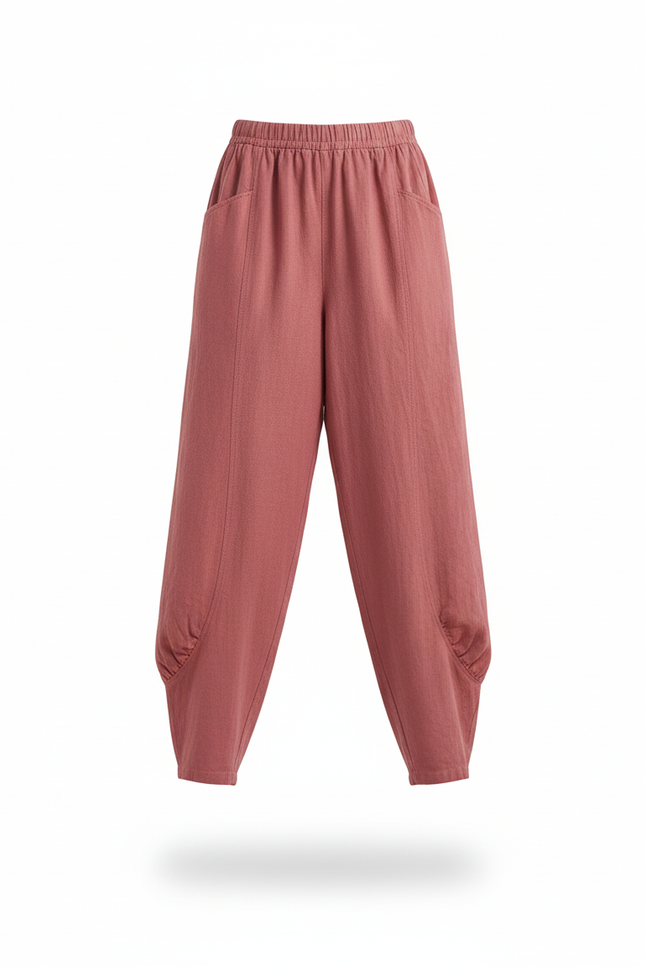 Pantalon En Lin Rose Ample Décontracté Femme - vue 3