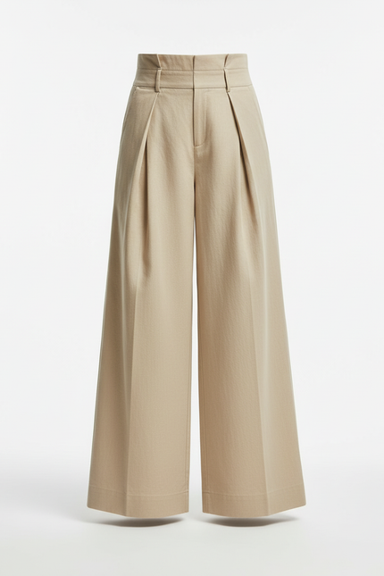 Pantalon En Lin Beige Ample Plissé Confortable Fille - vue 3