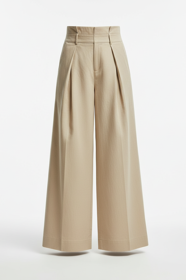 Pantalon En Lin Beige Ample Plissé Confortable Fille - vue 3