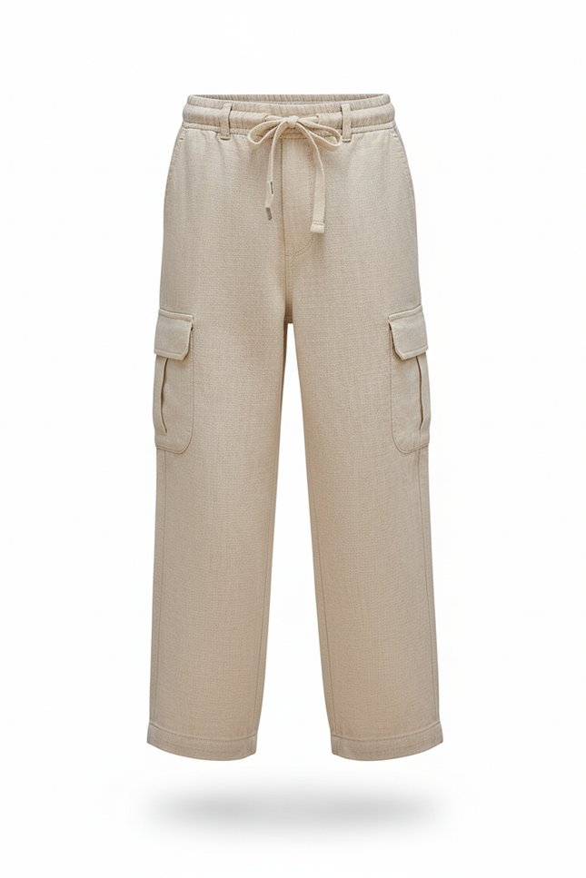 Pantalon En Lin Beige Cargo Enfant Décontracté Léger - vue 3