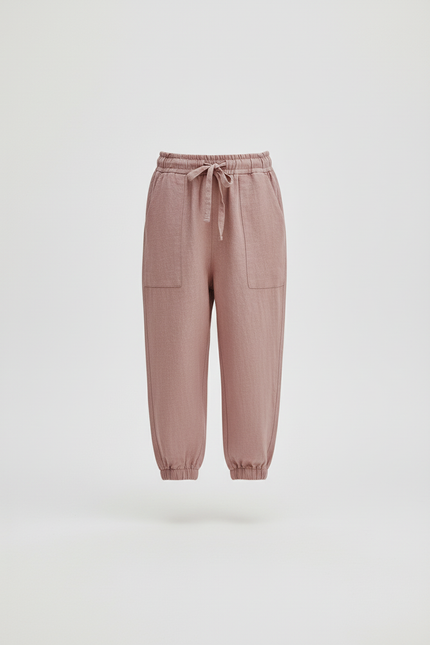 Pantalon En Lin Rose Ample Cordon Enfant - vue 3