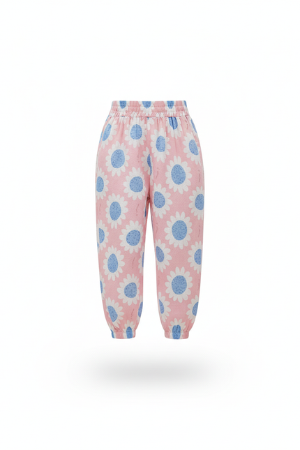 Pantalon En Lin Rose Imprimé Fleurs Élastique Fille - vue 3