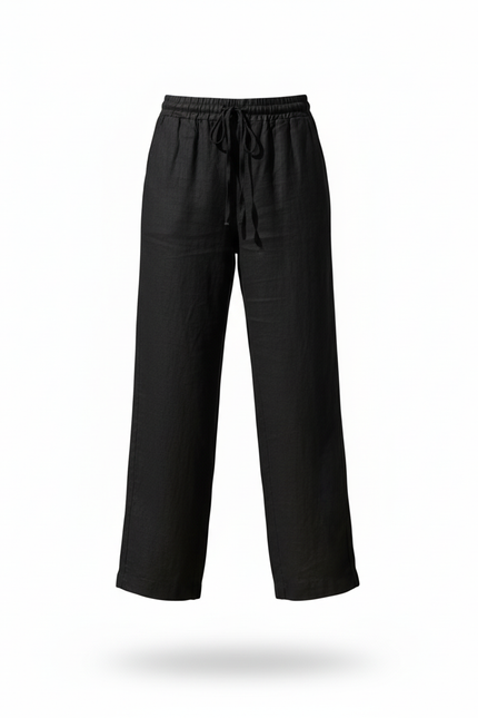 Pantalon En Lin Femme Noir Coupe Ample Casual - vue 3