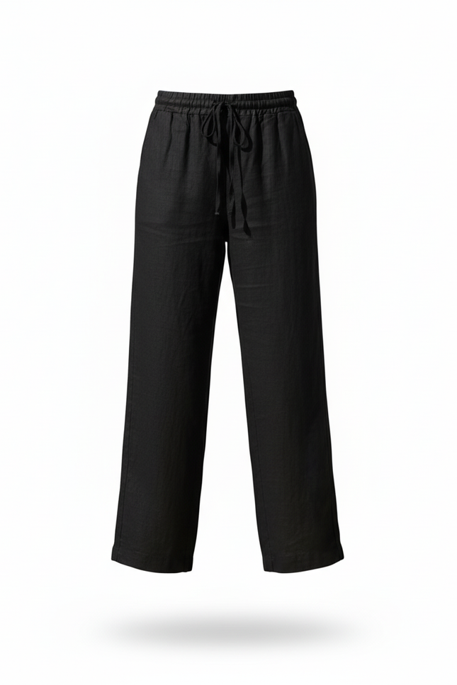 Pantalon En Lin Femme Noir Coupe Ample Casual - vue 3
