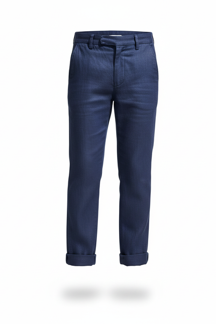 Pantalon En Lin Bleu Marine Droit Enfant Élégant - vue 3