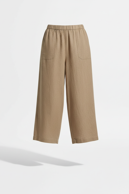 Pantalon En Lin Ample Beige Casual Taille Élastique - vue 3
