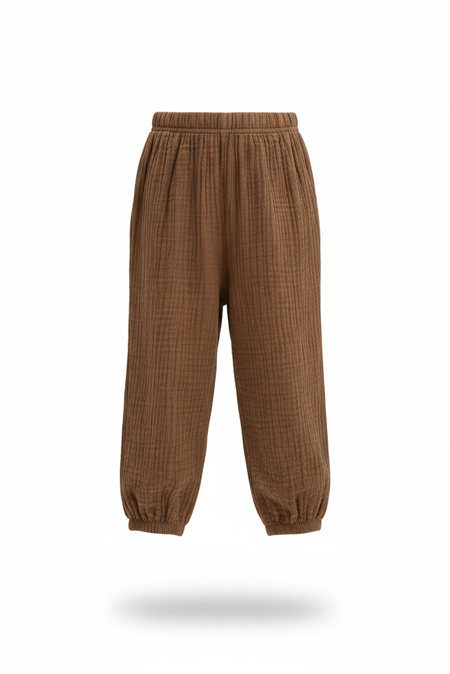 Pantalon En Lin Marron Ample Côtelé Enfant - vue 3