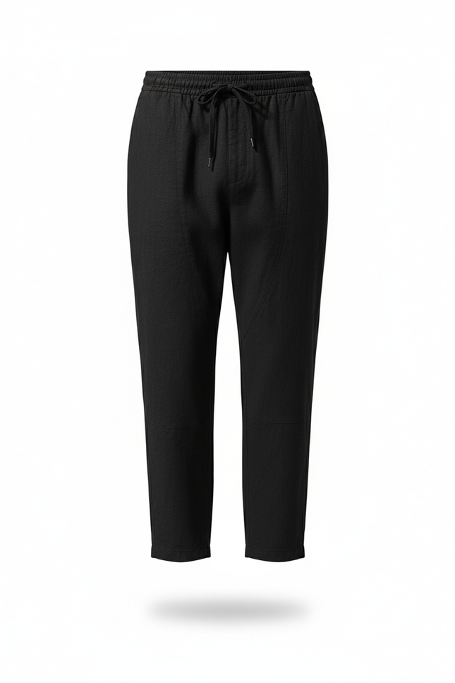 Pantalon En Lin Noir Ample Léger Cordon Confortable - vue 3